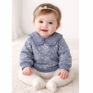 H&M Baby Girl Floral Sweatshirt‎ Peter Pan Collar Blue 6M